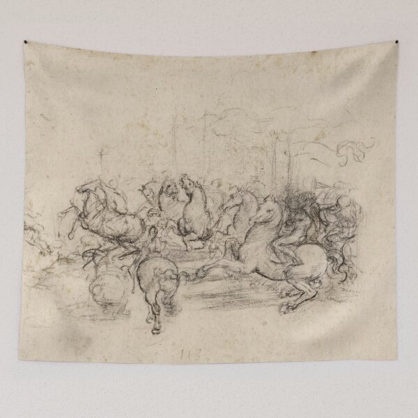 Item preview, A Cavalcade by Leonardo da Vinci Renaissance Horse Battle Sketch Art Print designed and sold by artofuniverse.