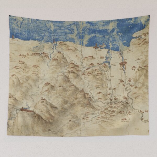 Item preview, A Bird’s Eye View of Western Tuscany by Leonardo da Vinci Renaissance Map Art Print designed and sold by artofuniverse.