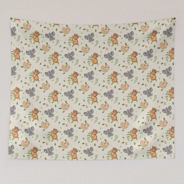 Item preview, Jungle nursery animal pattern - cute safari baby tiger, elephant, sloth designed and sold by LittleSausage.