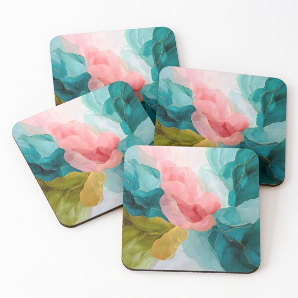 Item preview, Pink Teal Abstract Floral Alcohol Ink Modern Wall Art designed and sold by LoveNurseries.