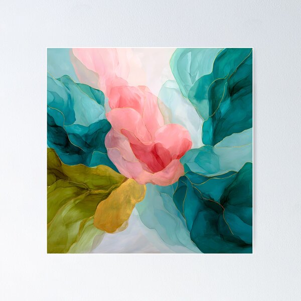 Item preview, Pink Teal Abstract Floral Alcohol Ink Modern Wall Art designed and sold by LoveNurseries.