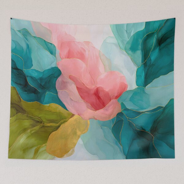 Item preview, Pink Teal Abstract Floral Alcohol Ink Modern Wall Art designed and sold by LoveNurseries.
