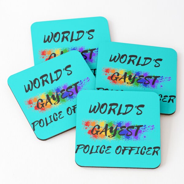 Item preview, World's Gayest Police Officer Gay Joke With Rainbow Colors For Pride Month In Cyan designed and sold by LuckyKermit.