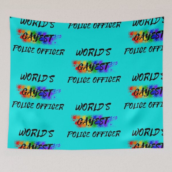 Item preview, World's Gayest Police Officer Gay Joke With Rainbow Colors For Pride Month In Cyan designed and sold by LuckyKermit.
