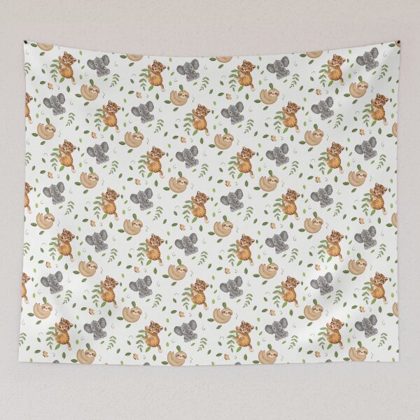 Item preview, Jungle nursery animal pattern - cute safari baby tiger, elephant, sloth designed and sold by LittleSausage.