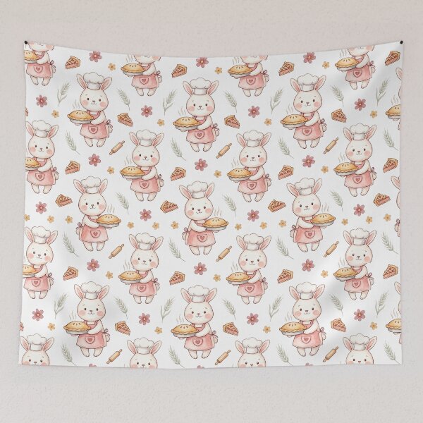 Item preview, Cute Bunny Baker Pattern with Pie and Pastries designed and sold by MegaNovaArt.