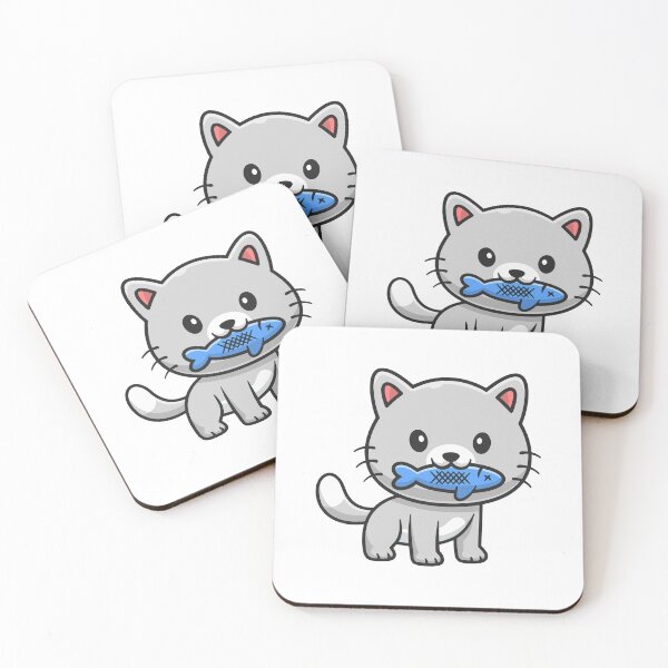 Item preview, Cute Gray Cat Holding Fish in Mouth designed and sold by shalbmv.
