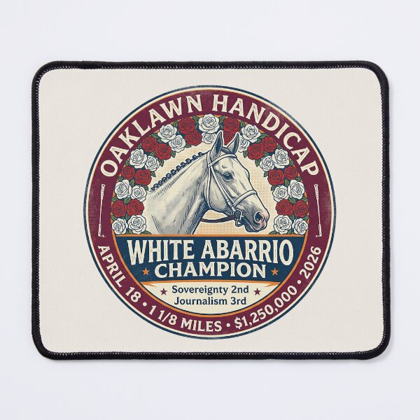 Item preview, White Abarrio 2026 Oaklawn Handicap Champion horse racing apparel designed and sold by Ginny Luttrell.