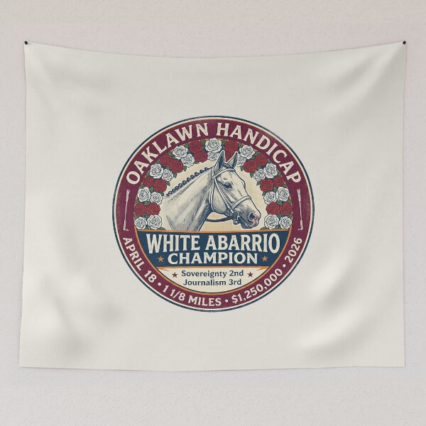 Item preview, White Abarrio 2026 Oaklawn Handicap Champion horse racing apparel designed and sold by Ginny Luttrell.