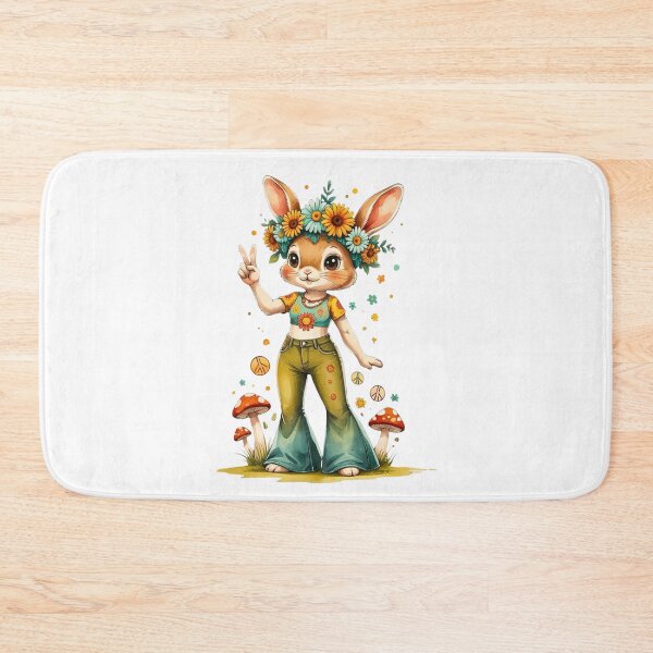 Item preview, Cute Boho Bunny with Flower Crown and Peace Sign 70s Art designed and sold by AQUILAKREO.