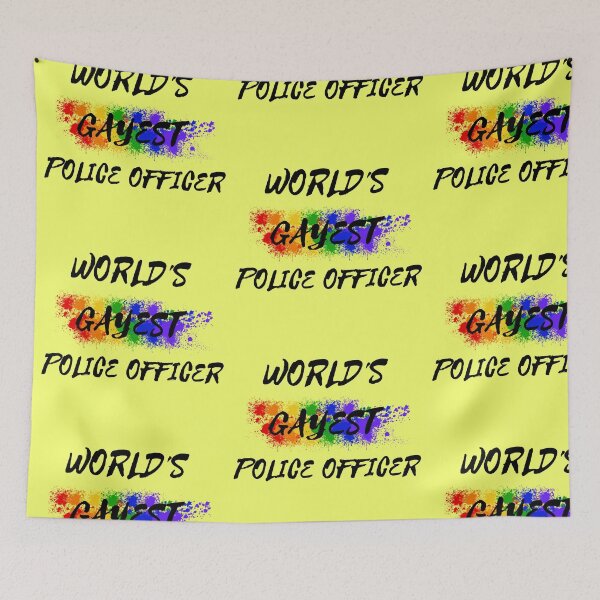 Item preview, World's Gayest Police Officer Gay Joke With Rainbow Colors For Pride Month In Yellow designed and sold by LuckyKermit.
