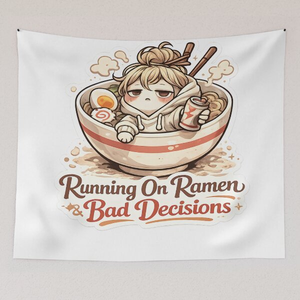 Item preview, Running On Ramen And Bad Decisions Cozy Japanese Food Aesthetic designed and sold by StickyGuys.