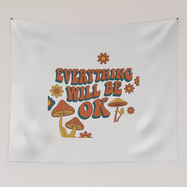 Item preview, Everything Will Be OK Mushroom Design – Retro Cottagecore Positive Quote Aesthetic. designed and sold by UniqueArtsOnly.