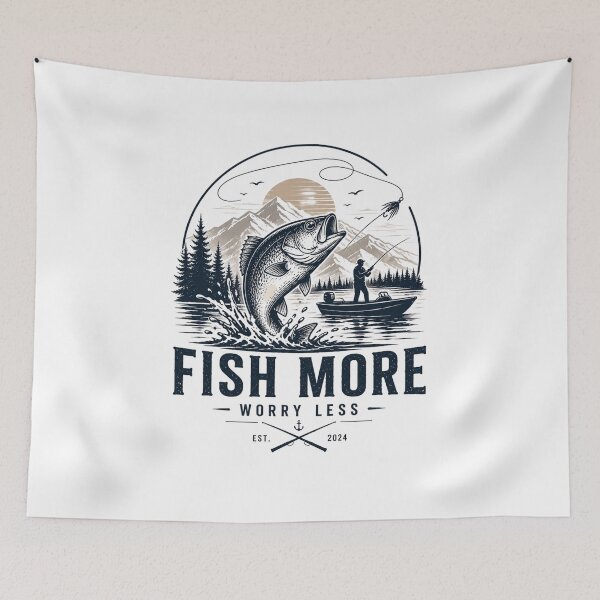 Item preview, Fish More Worry Less Vintage Fishing Adventure Illustration designed and sold by ZadTicaret.