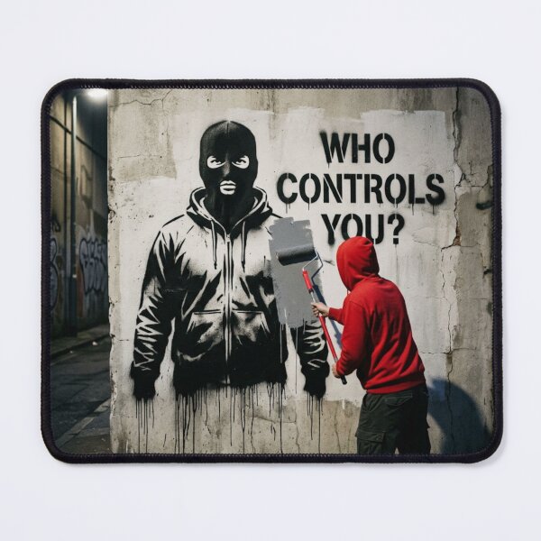 Item preview, Who Controls You? Street Art Stencil Protest Urban Graffiti Design designed and sold by PLUSHIWORLDtm.