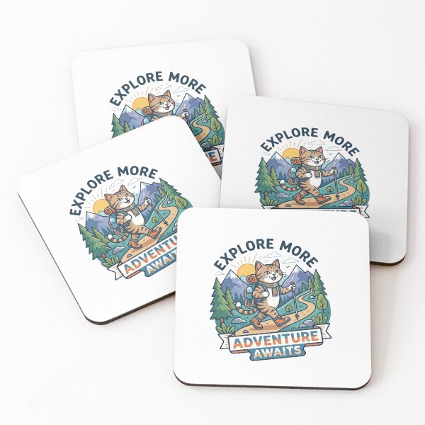 Item preview, Explore More Adventure Awaits Cute Cat Hiker Nature Design designed and sold by ArtdesignsA.