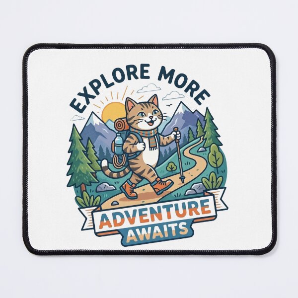 Item preview, Explore More Adventure Awaits Cute Cat Hiker Nature Design designed and sold by ArtdesignsA.