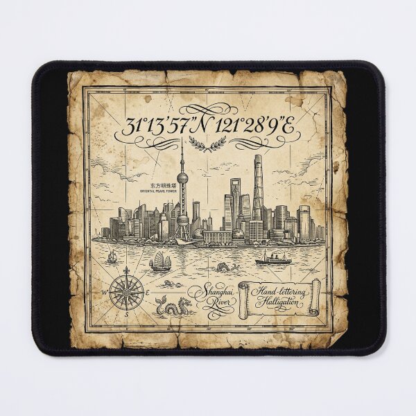 Item preview, Shanghai Coordinates Vintage Nautical Travel Map designed and sold by DuckOddity.
