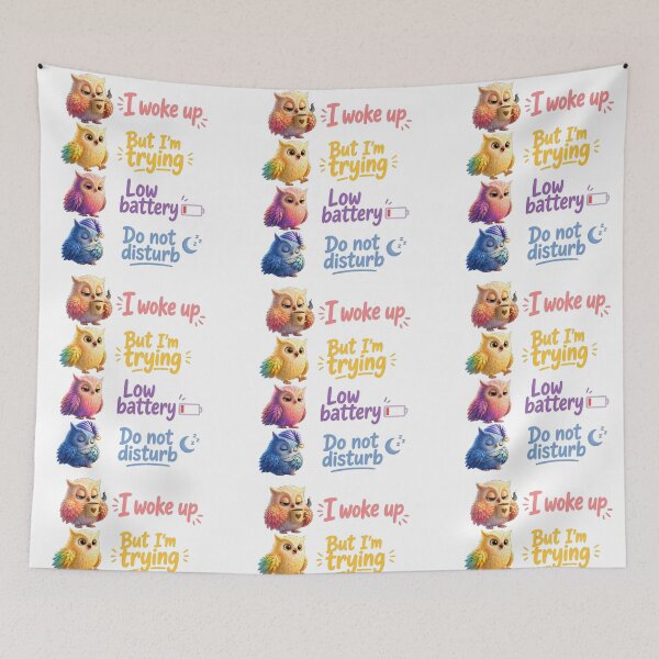 Item preview, Owls Mood Low Battery Funny Morning Humor designed and sold by MegaNovaArt.