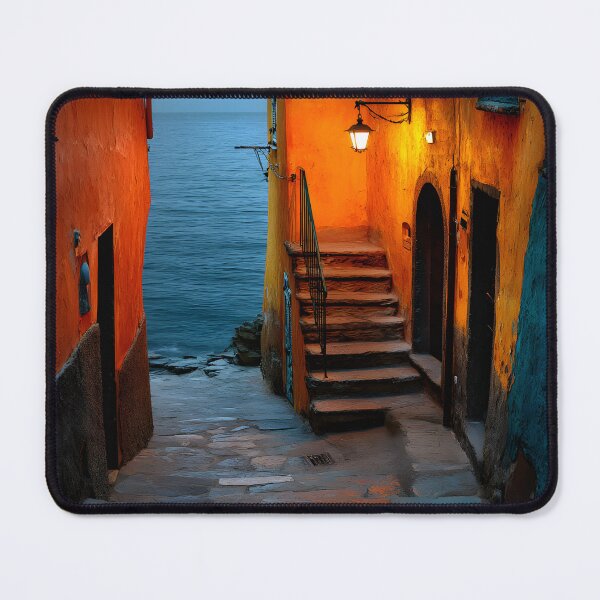 Item preview, Manarola Cinque Terre Italy Night Staircase Sea View Lantern Light designed and sold by daila70.