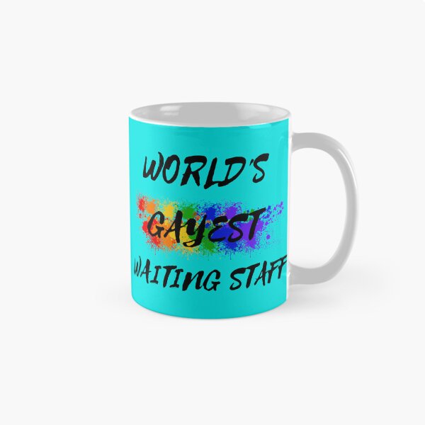 Item preview, World's Gayest Waiting Staff Queer Joke With Rainbow Colors For Pride Month In Cyan designed and sold by LuckyKermit.