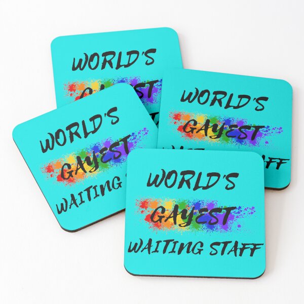 Item preview, World's Gayest Waiting Staff Queer Joke With Rainbow Colors For Pride Month In Cyan designed and sold by LuckyKermit.