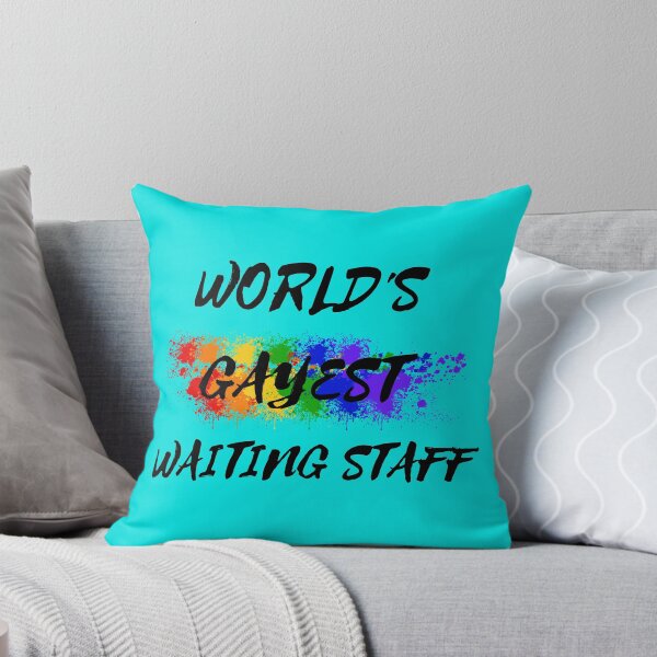 Item preview, World's Gayest Waiting Staff Queer Joke With Rainbow Colors For Pride Month In Cyan designed and sold by LuckyKermit.