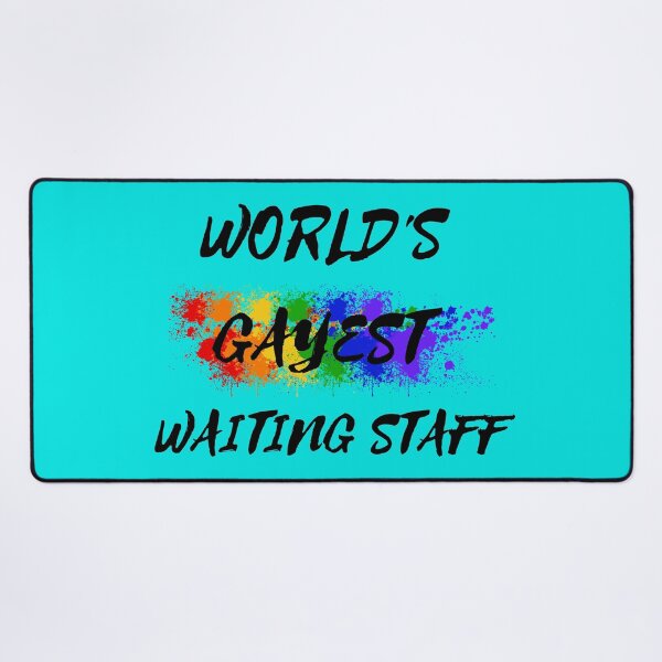 Item preview, World's Gayest Waiting Staff Queer Joke With Rainbow Colors For Pride Month In Cyan designed and sold by LuckyKermit.