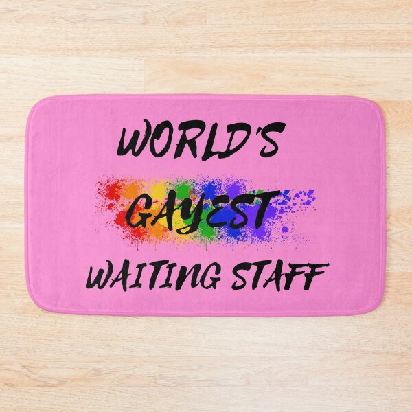 Item preview, World's Gayest Waiting Staff Queer Joke With Rainbow Colors For Pride Month In Pink designed and sold by LuckyKermit.