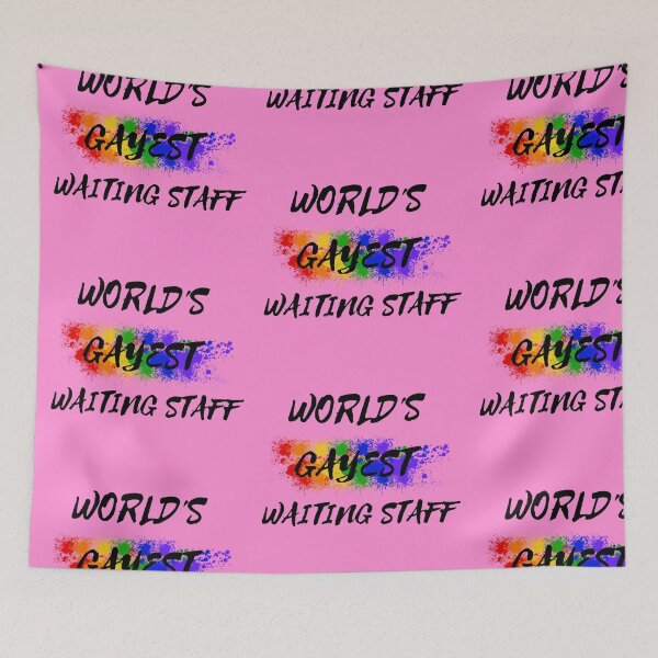 Item preview, World's Gayest Waiting Staff Queer Joke With Rainbow Colors For Pride Month In Pink designed and sold by LuckyKermit.