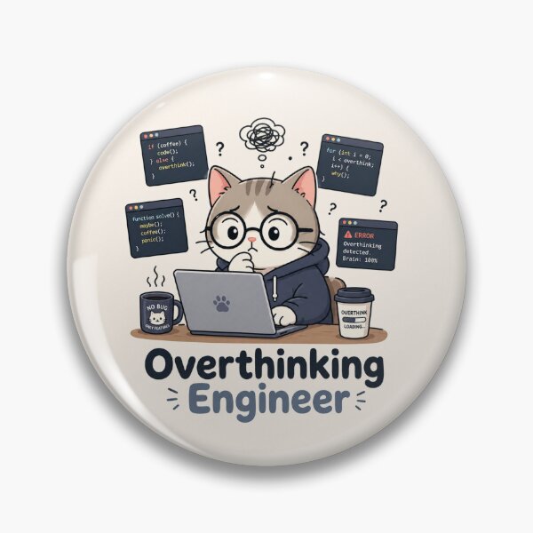 Item preview, Overthinking Engineer - Cute Programmer Cat & Coding Humor designed and sold by goodcrystals.