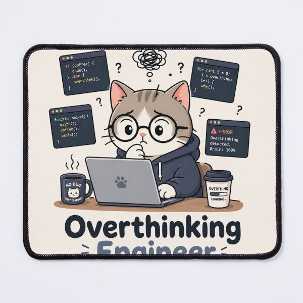 Item preview, Overthinking Engineer - Cute Programmer Cat & Coding Humor designed and sold by goodcrystals.