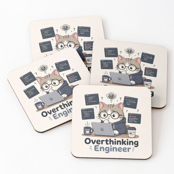 Item preview, Overthinking Engineer - Cute Programmer Cat & Coding Humor designed and sold by goodcrystals.