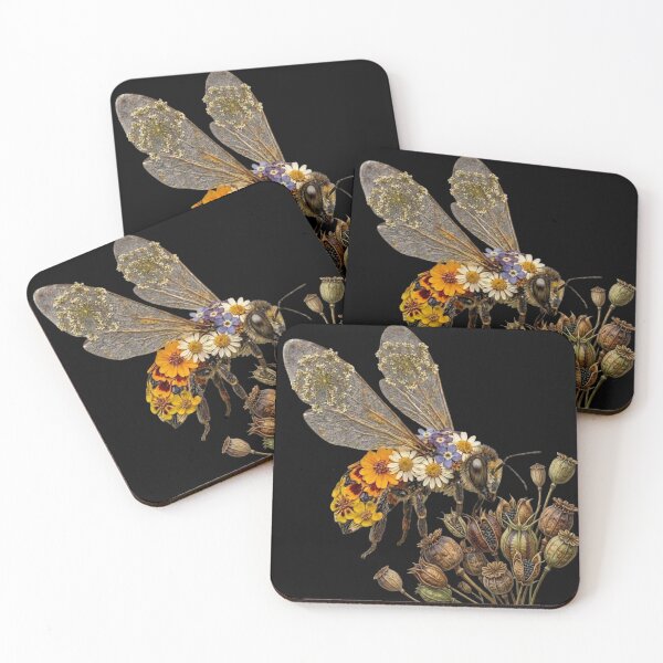 Item preview, Floral Honeybee Botanical Illustration on Black designed and sold by KelliesGrafix.