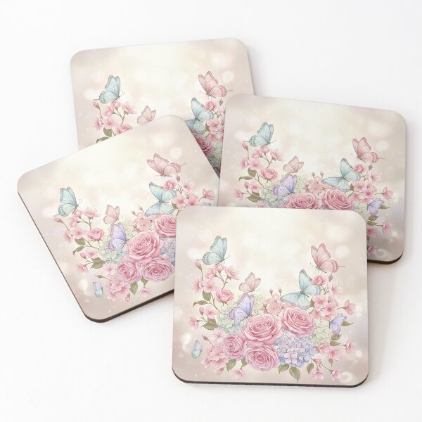 Artikelvorschau, Kissen mit rosa Rosen-Schmetterling-Blumenmuster entworfen und verkauft von IntelliMindDesigns.