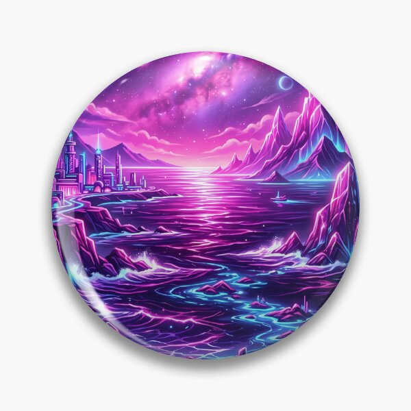 Item preview, Futuristic Neon Space Landscape Alien City Synthwave designed and sold by novadawy.