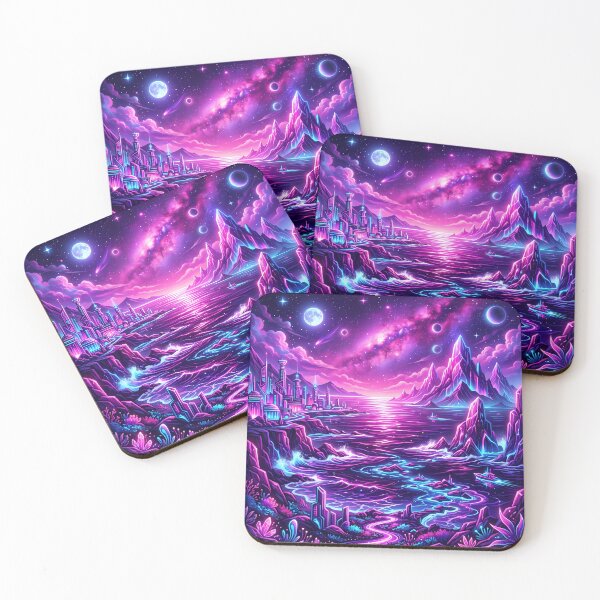 Item preview, Futuristic Neon Space Landscape Alien City Synthwave designed and sold by novadawy.