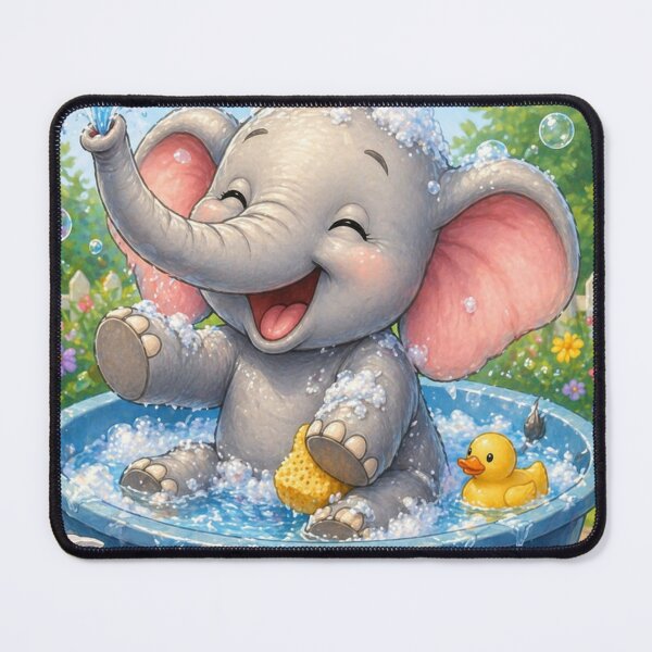 Item preview, Cute Baby Elephant Bath Time Fun Illustration designed and sold by Hafcishop.
