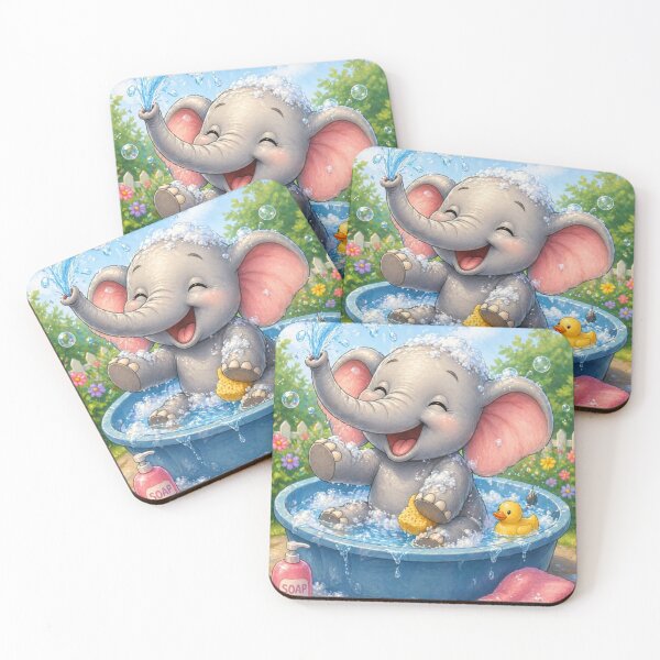 Item preview, Cute Baby Elephant Bath Time Fun Illustration designed and sold by Hafcishop.