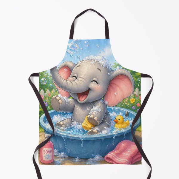 Item preview, Cute Baby Elephant Bath Time Fun Illustration designed and sold by Hafcishop.