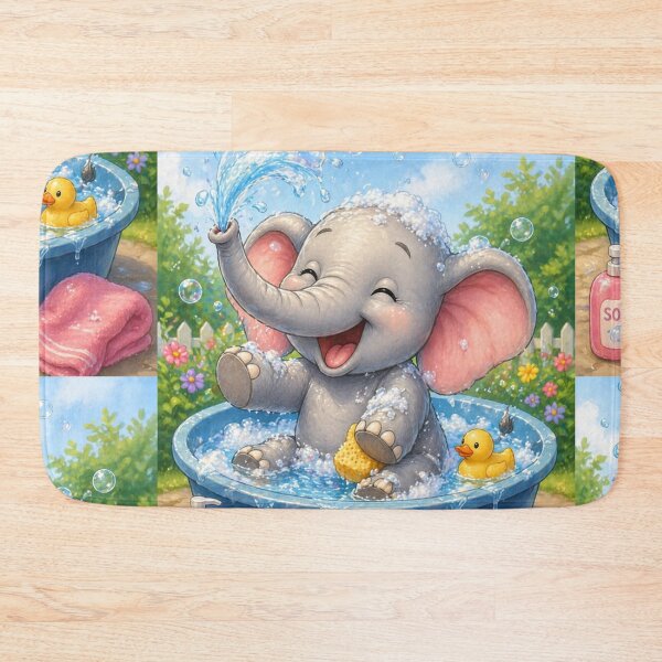 Item preview, Cute Baby Elephant Bath Time Fun Illustration designed and sold by Hafcishop.