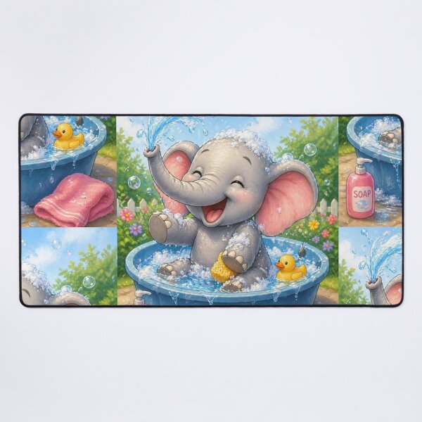 Item preview, Cute Baby Elephant Bath Time Fun Illustration designed and sold by Hafcishop.