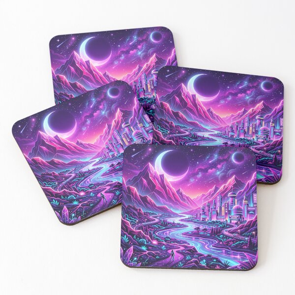 Item preview, Neon Cyberpunk Synth City Astronaut Space Landscape designed and sold by novadawy.
