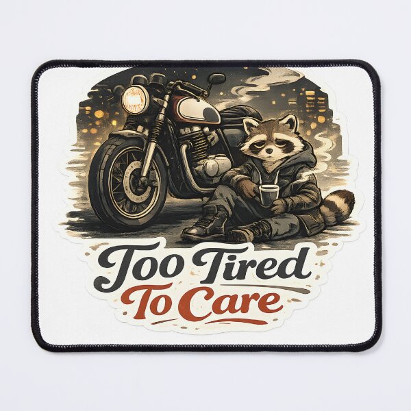 Item preview, Too Tired To Care Retro Café Racer Raccoon Streetwear Aesthetic designed and sold by StickyGuys.