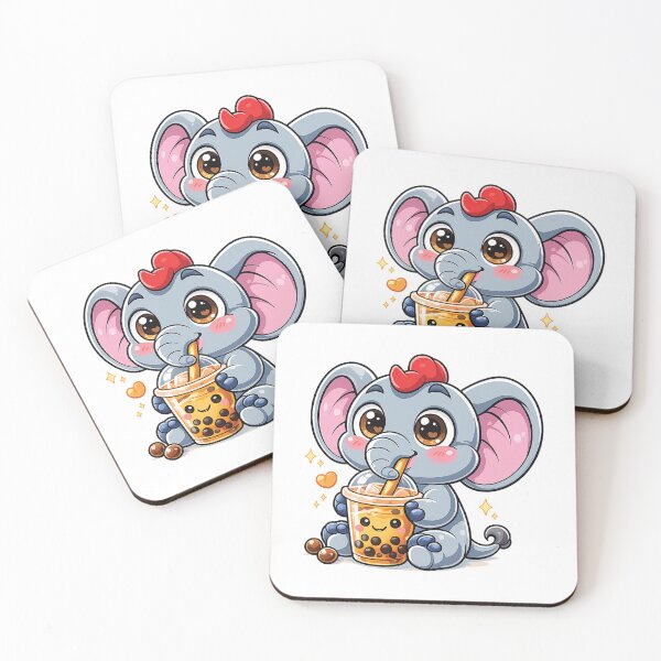 Item preview, Kawaii Elephant Drinking Bubble Tea Cute Cartoon Food designed and sold by Lansangsan.