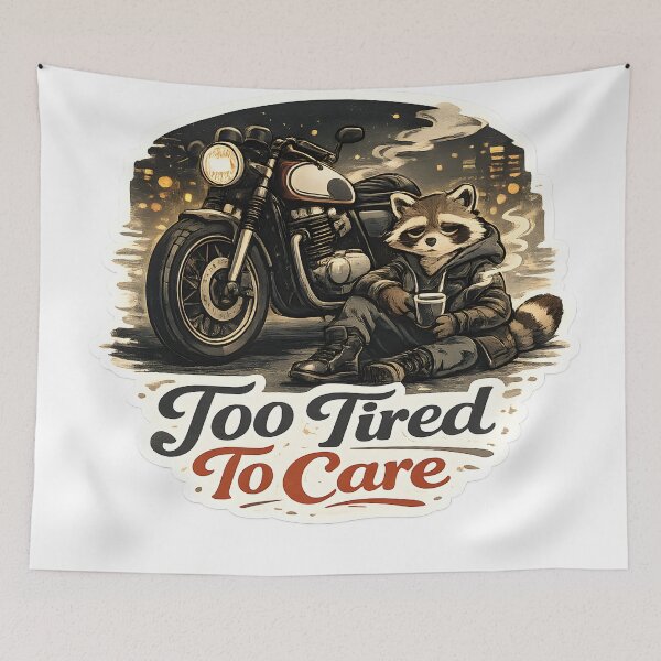 Item preview, Too Tired To Care Retro Café Racer Raccoon Streetwear Aesthetic designed and sold by StickyGuys.