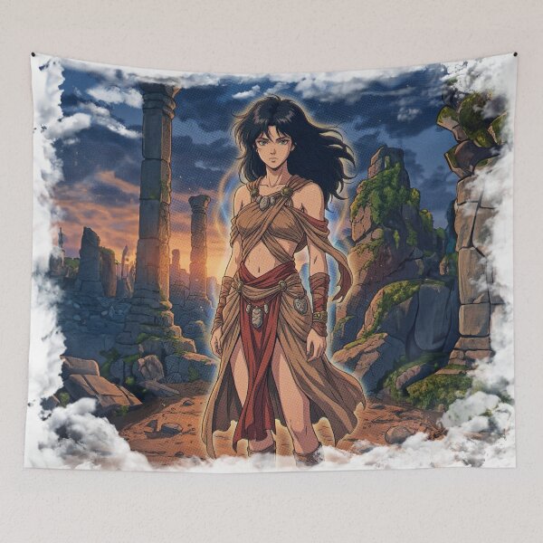 Item preview, Retro 90s Anime Warrior Goddess – Ancient Ruins Fantasy, Vintage Anime Aesthetic Art designed and sold by Retrocryxx.
