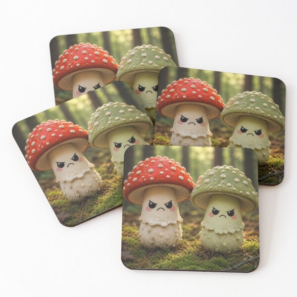 Item preview, Cute Angry Poison Mushrooms – Kawaii Evil Toadstools Forest Vibes designed and sold by MarekoraStudio.