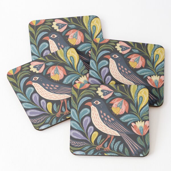 Item preview, Dark Floral Bird Print | Botanical Folk Bird Wall Art  designed and sold by Filora Atelier | Bird Art.