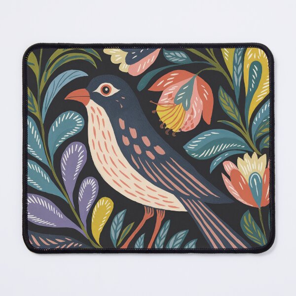 Item preview, Dark Floral Bird Print | Botanical Folk Bird Wall Art  designed and sold by Filora Atelier | Bird Art.